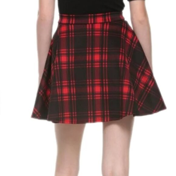 Hot Topic Red/Black Plaid O-Ring Mini Skater Skirt Size medium M 7 9 - Picture 5 of 11